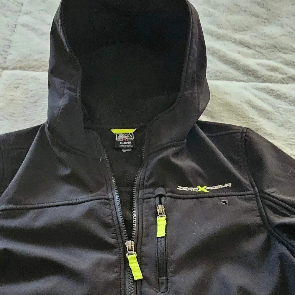 Boys Sz XL 18/20 Black ZeroXposur Fleece Lined Hooded Warm Jacket With Hood